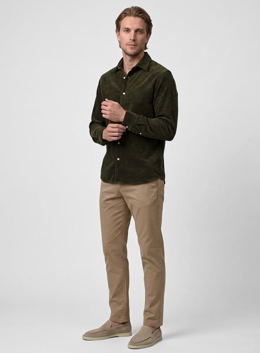 Olive Green Stretch Corduroy Shirt - StudioSuits