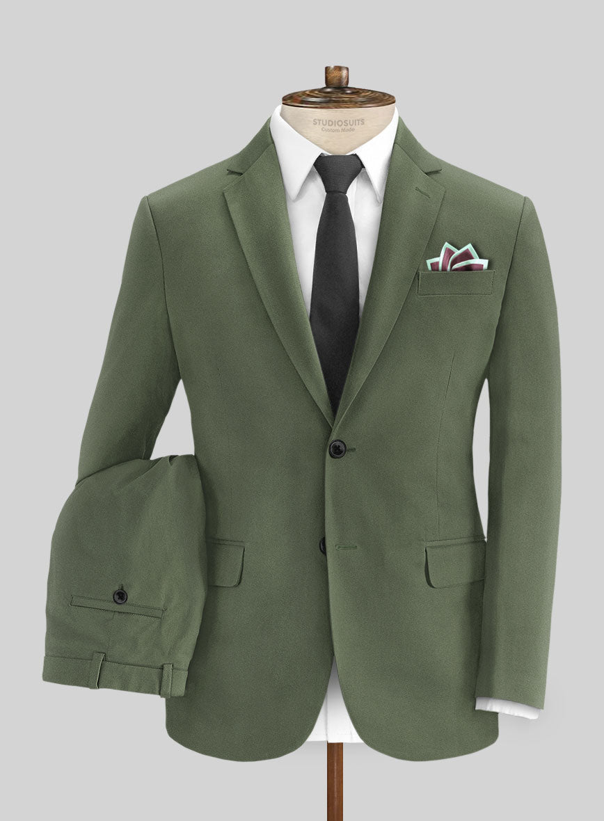 Olive Green Cotton Suit - StudioSuits