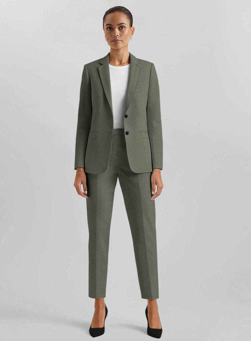 Women's Olive Green Napoli Stretch Light Weight Cotton Suit - StudioSuits