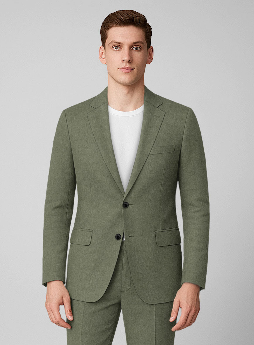 Olive Green Napoli Stretch Light Weight Cotton Jacket - StudioSuits