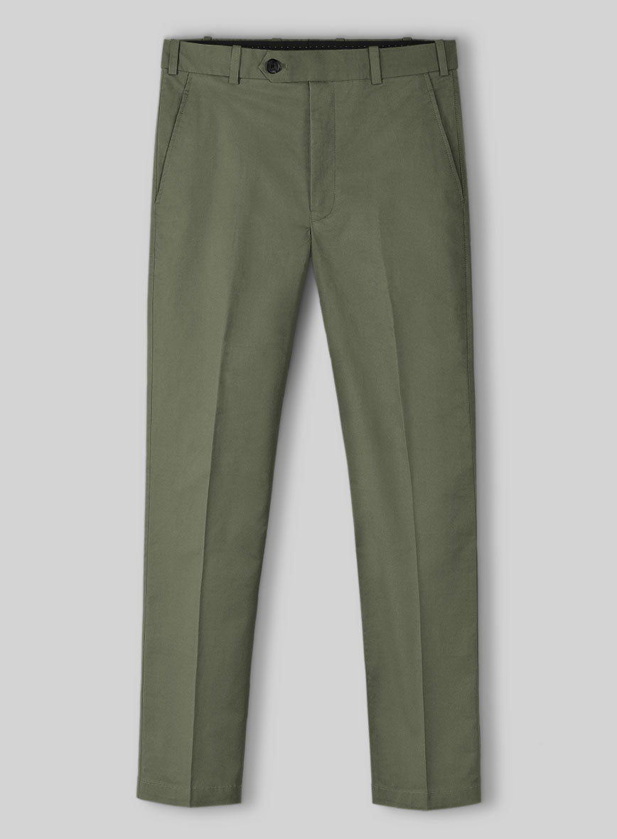 Olive Green Napoli Stretch Light Weight Cotton Pants - StudioSuits