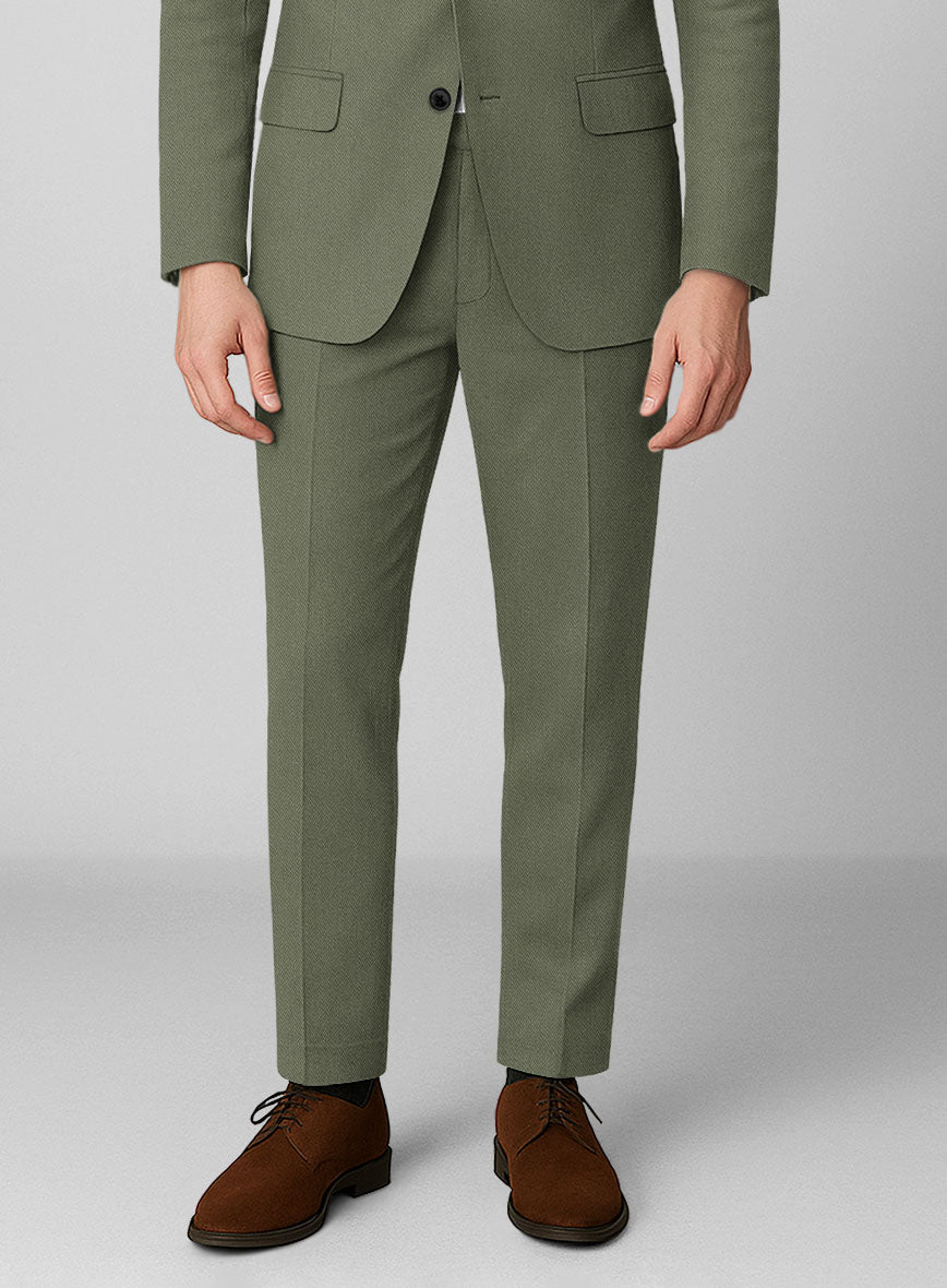 Olive Green Napoli Stretch Light Weight Cotton Pants - StudioSuits