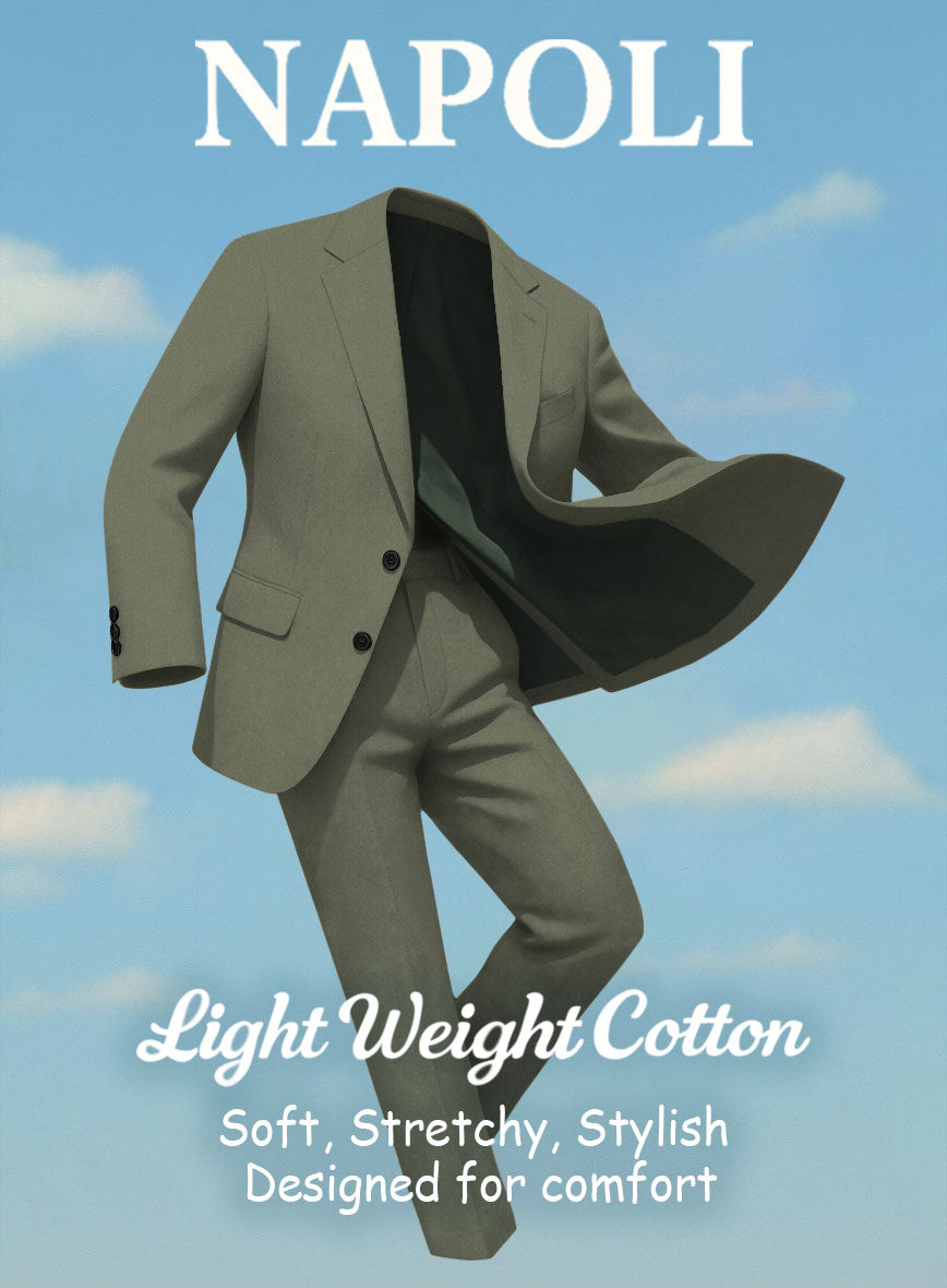 Olive Green Napoli Stretch Light Weight Cotton Jacket - StudioSuits