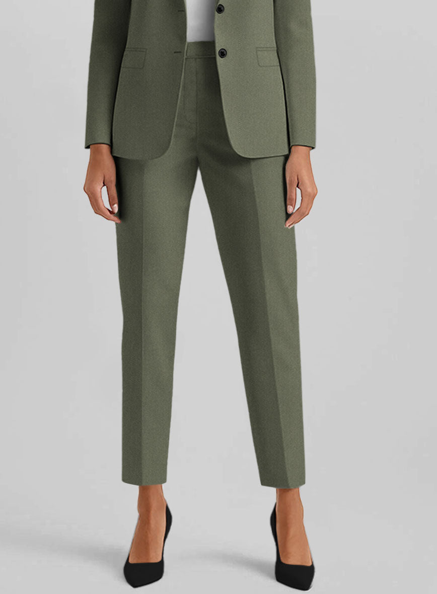 Women's Olive Green Napoli Stretch Light Weight Cotton Pants - StudioSuits