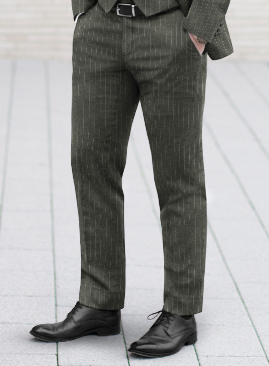 Olive Green Pinstripe Pants - StudioSuits