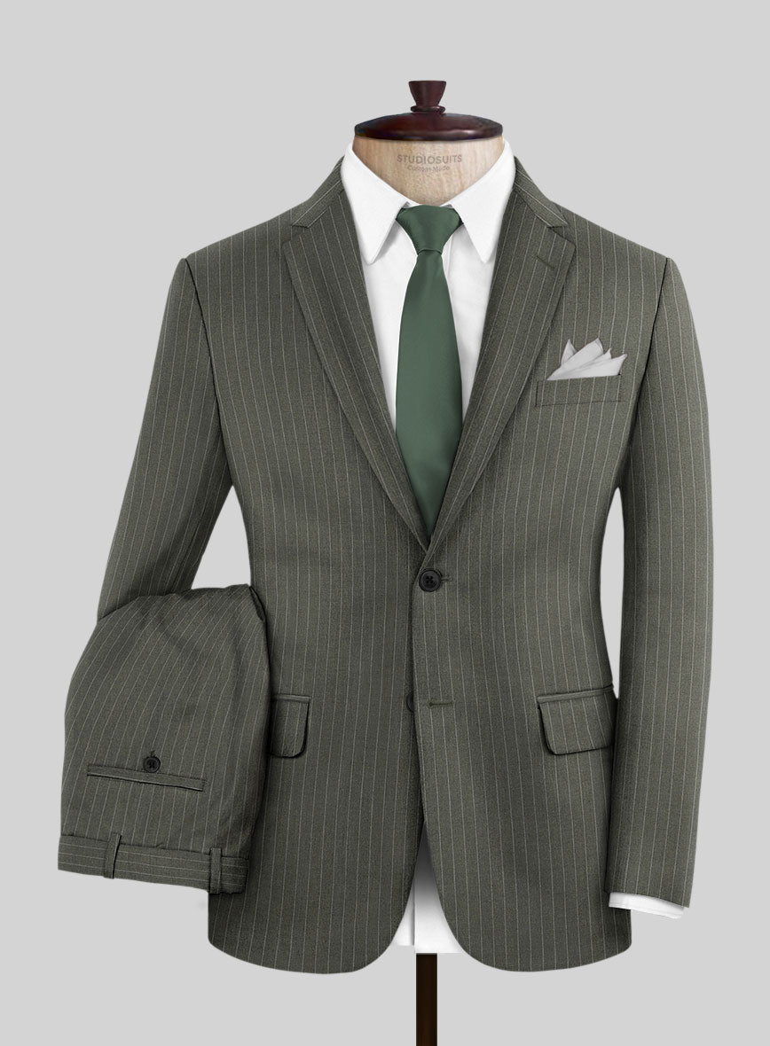 Olive Green Pinstripe Suit - StudioSuits