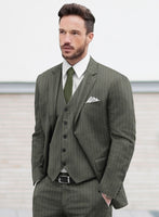 Olive Green Pinstripe Suit - StudioSuits