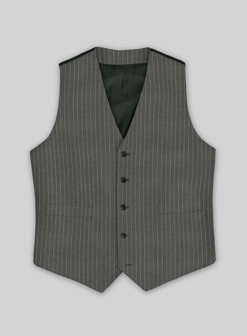 Olive Green Pinstripe Waist Coat - StudioSuits