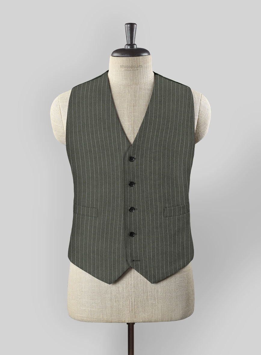 Olive Green Pinstripe Waist Coat - StudioSuits
