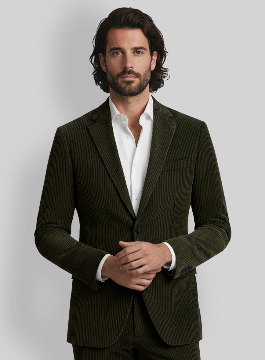 Olive Green Stretch Corduroy Jacket - StudioSuits