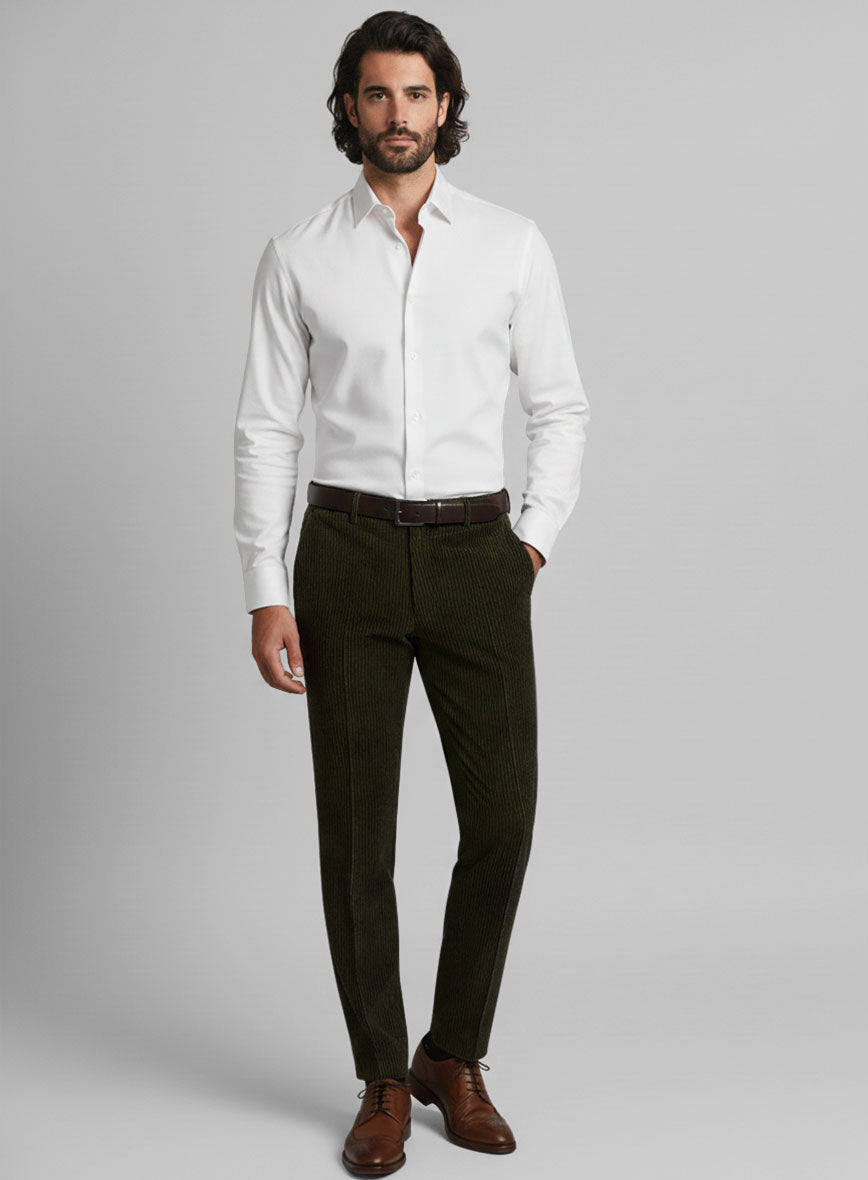 Olive Green Stretch Corduroy Pants - StudioSuits
