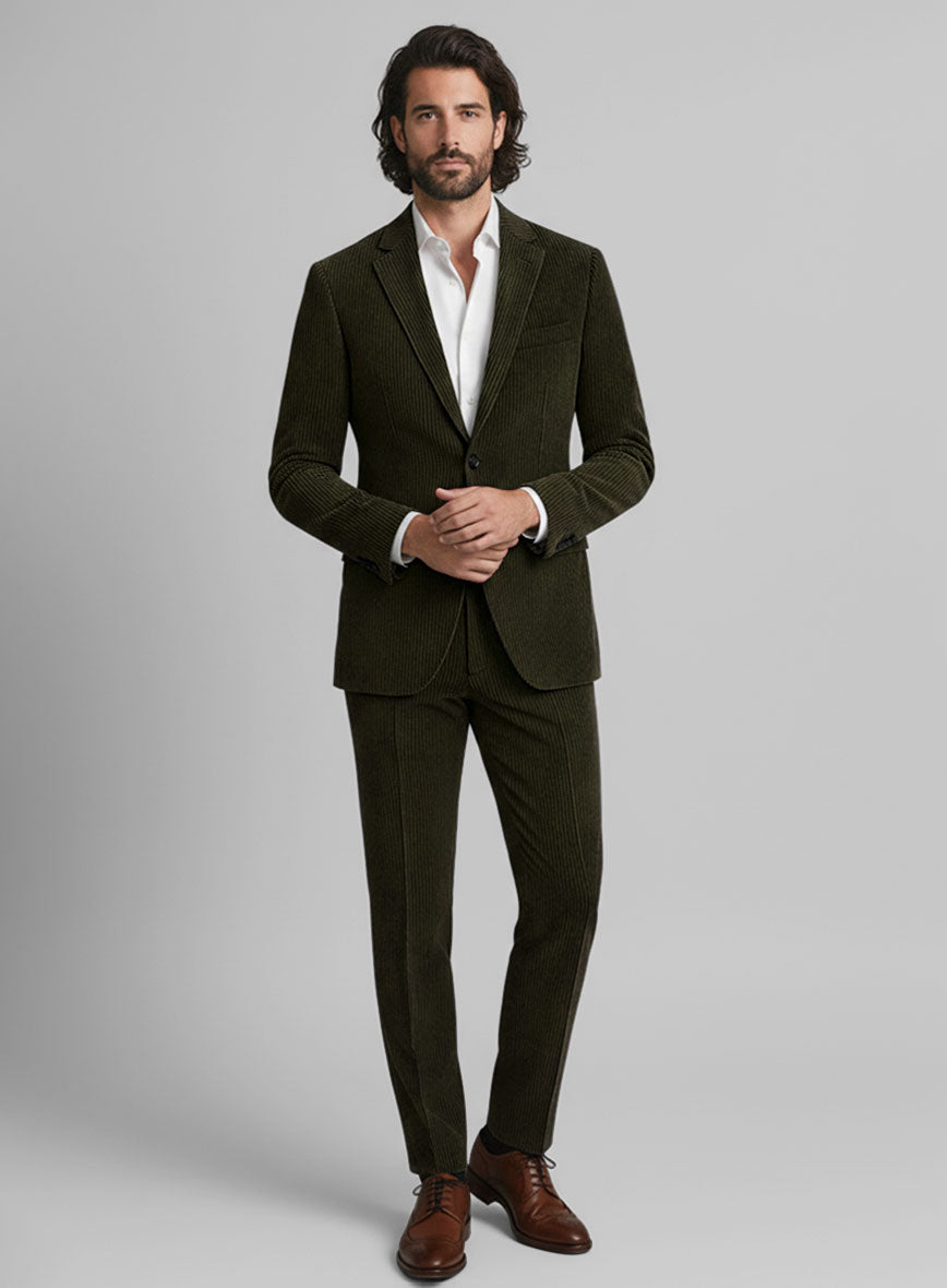 Olive Green Stretch Corduroy Suit - StudioSuits