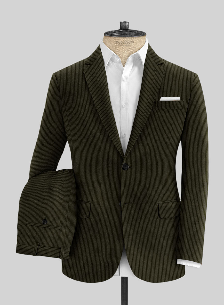 Olive Green Stretch Corduroy Suit - StudioSuits