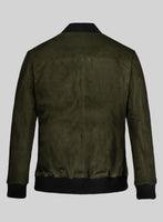 Olive Green Suede Bomber Jacket - StudioSuits