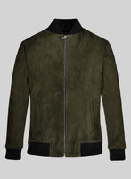 Olive Green Suede Bomber Jacket - StudioSuits