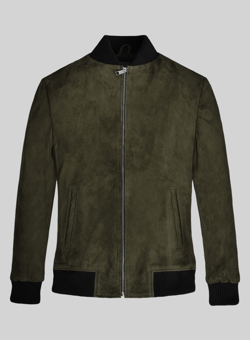 Olive Green Suede Bomber Leather Jacket - StudioSuits