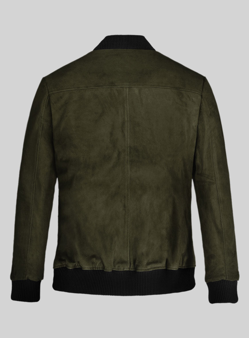 Olive Green Suede Bomber Leather Jacket - StudioSuits