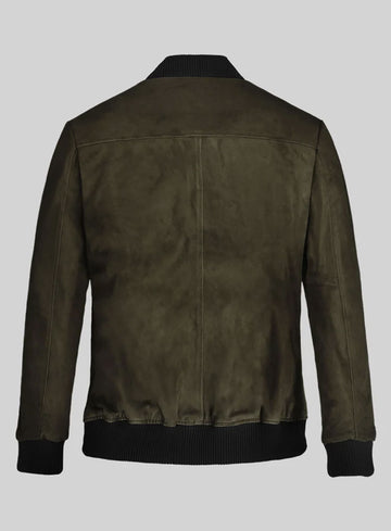Olive Green Suede Bomber Leather Jacket - StudioSuits