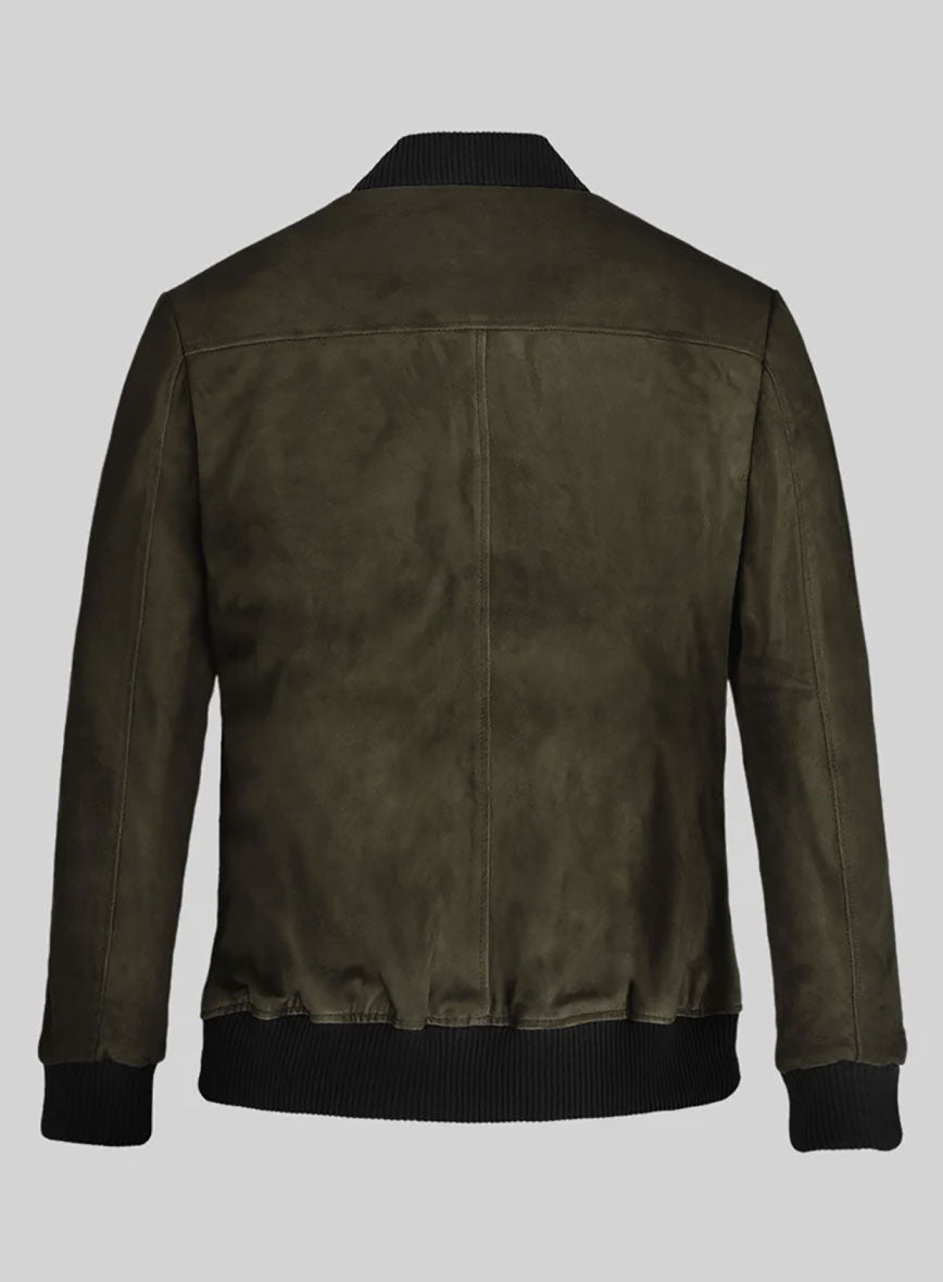 Olive Green Suede Bomber Leather Jacket - StudioSuits