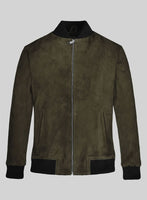 Olive Green Suede Bomber Leather Jacket - StudioSuits