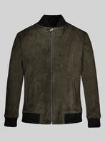 Olive Green Suede Bomber Leather Jacket