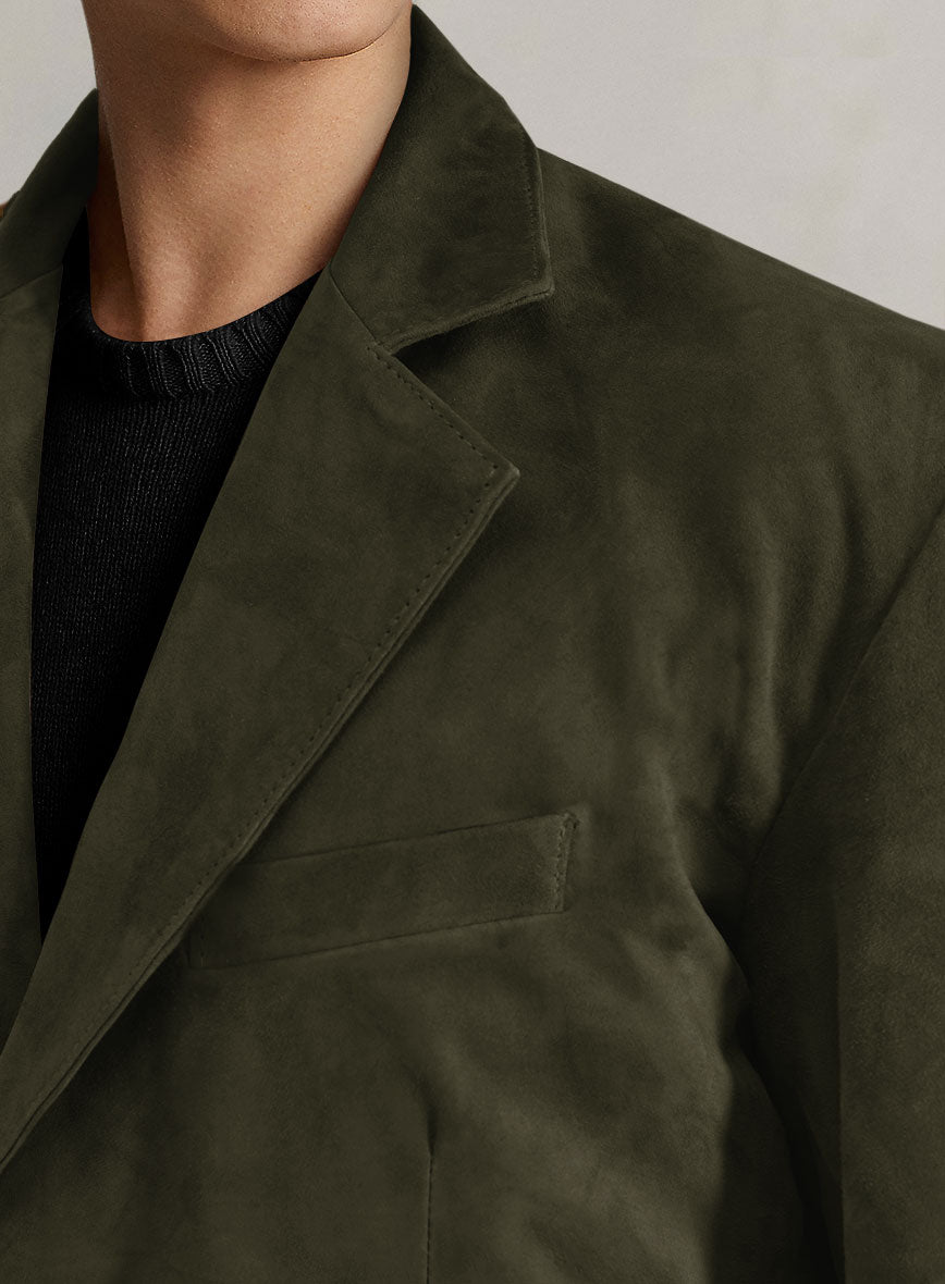 Olive Green Suede Leather Blazer - StudioSuits