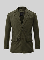Olive Green Suede Leather Blazer - StudioSuits