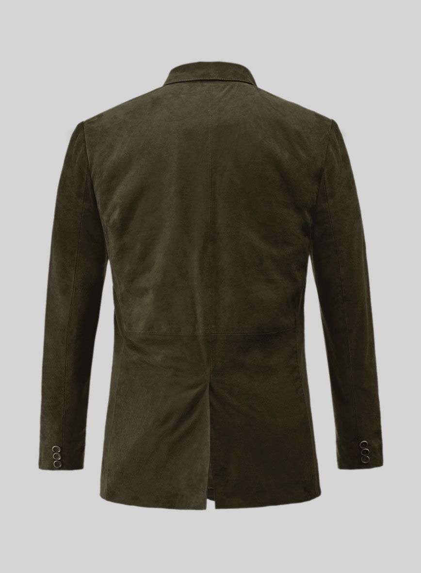Olive Green Suede Leather Blazer - StudioSuits