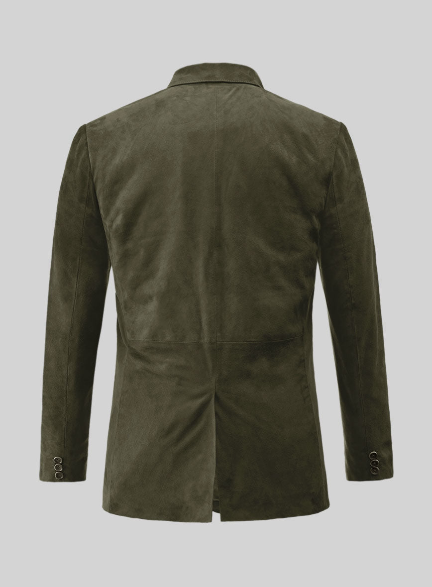 Olive Green Suede Leather Blazer - StudioSuits