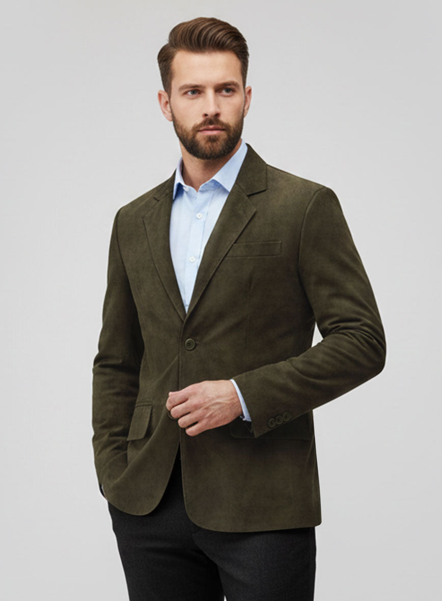 Olive Green Suede Leather Blazer - StudioSuits