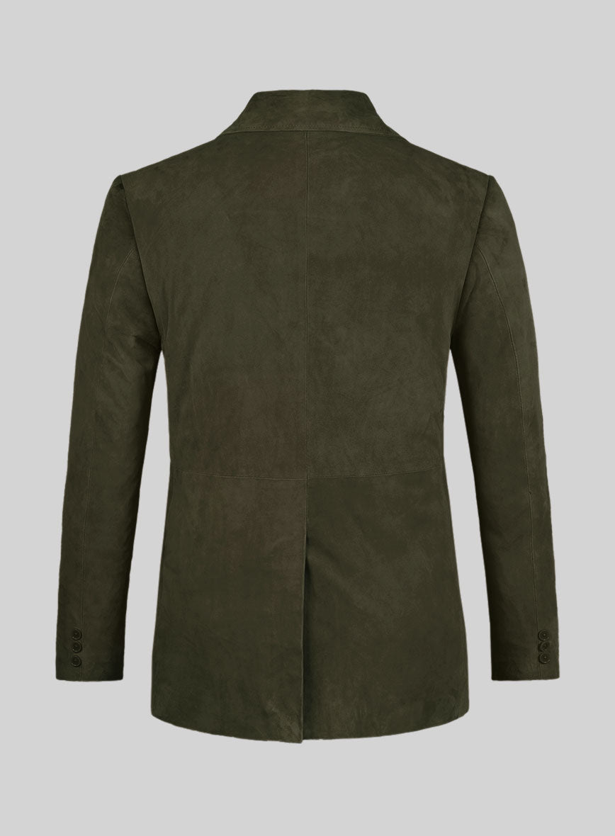 Olive Green Suede Leather Pea Coat - StudioSuits