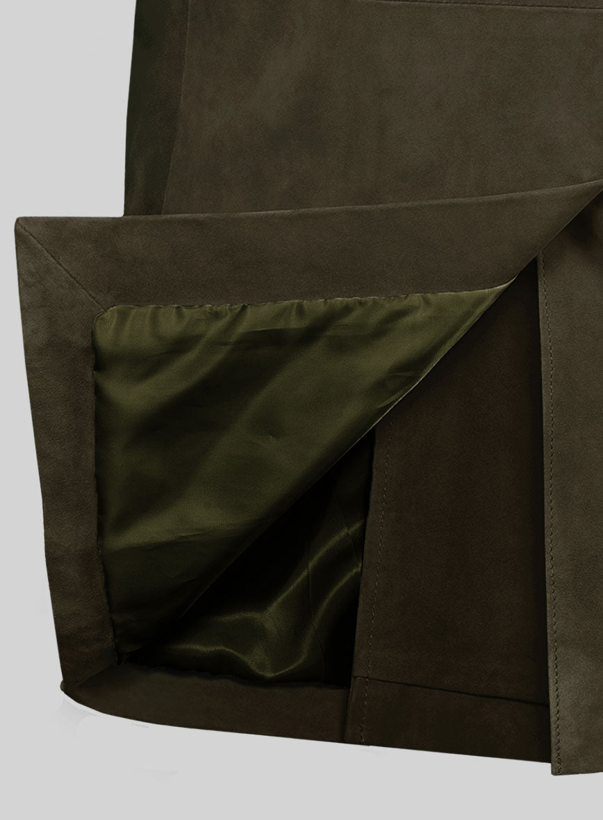 Olive Green Suede Leather Pea Coat - StudioSuits