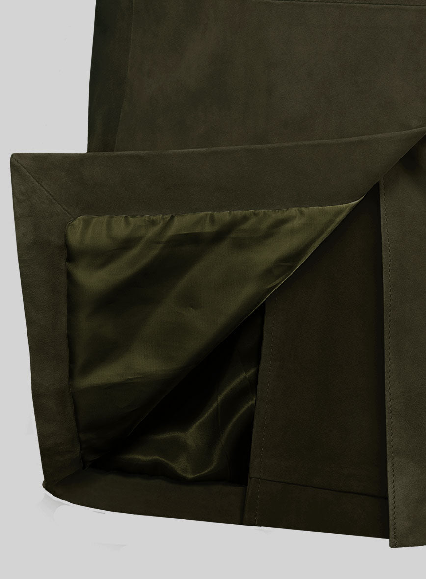 Olive Green Suede Leather Pea Coat - StudioSuits
