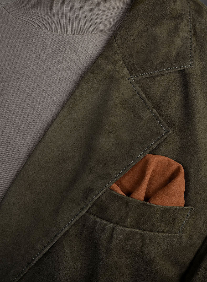 Olive Green Suede Leather Suit - StudioSuits
