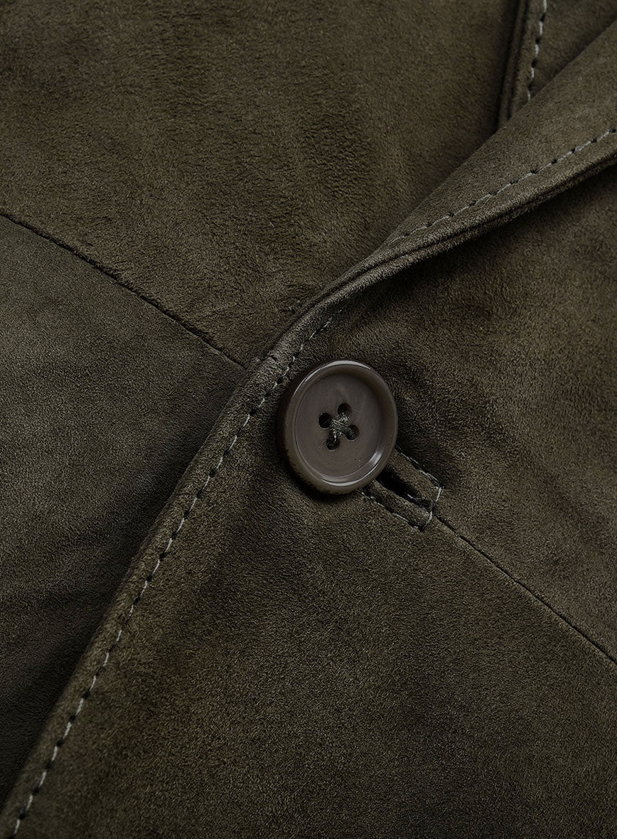 Olive Green Suede Leather Suit - StudioSuits