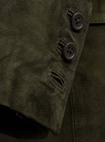 Olive Green Suede Leather Suit - StudioSuits