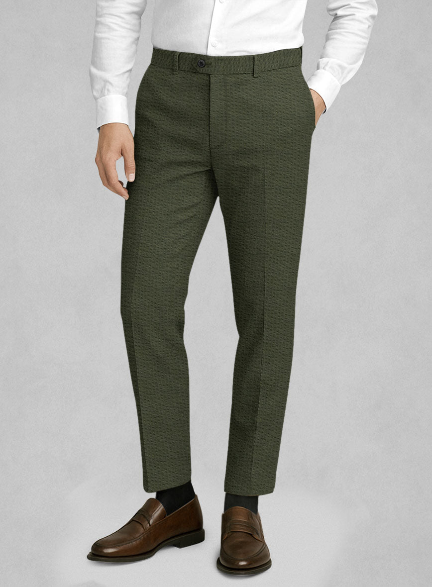 Olive Seersucker Pants - StudioSuits