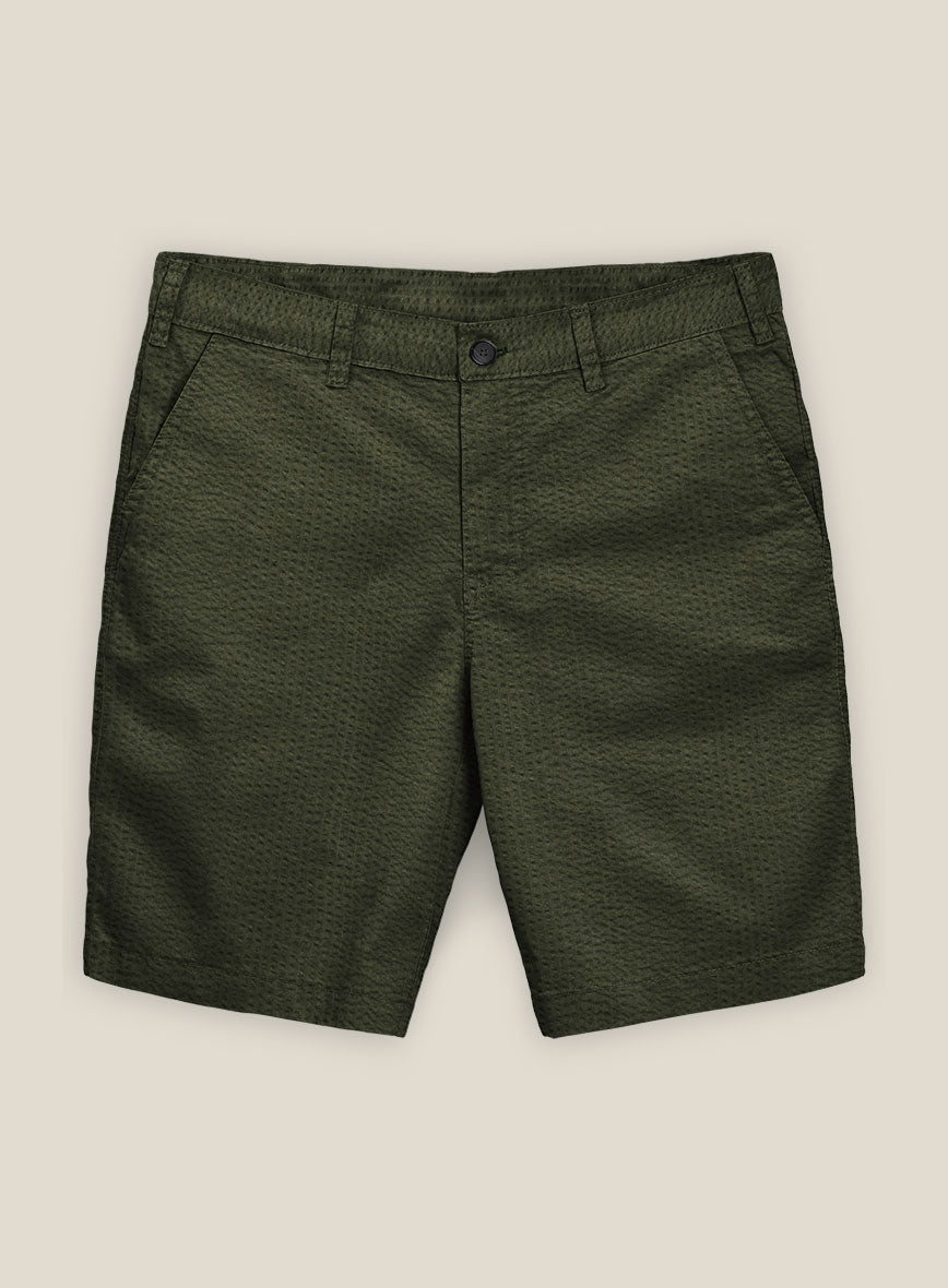 Olive Seersucker Shorts - StudioSuits