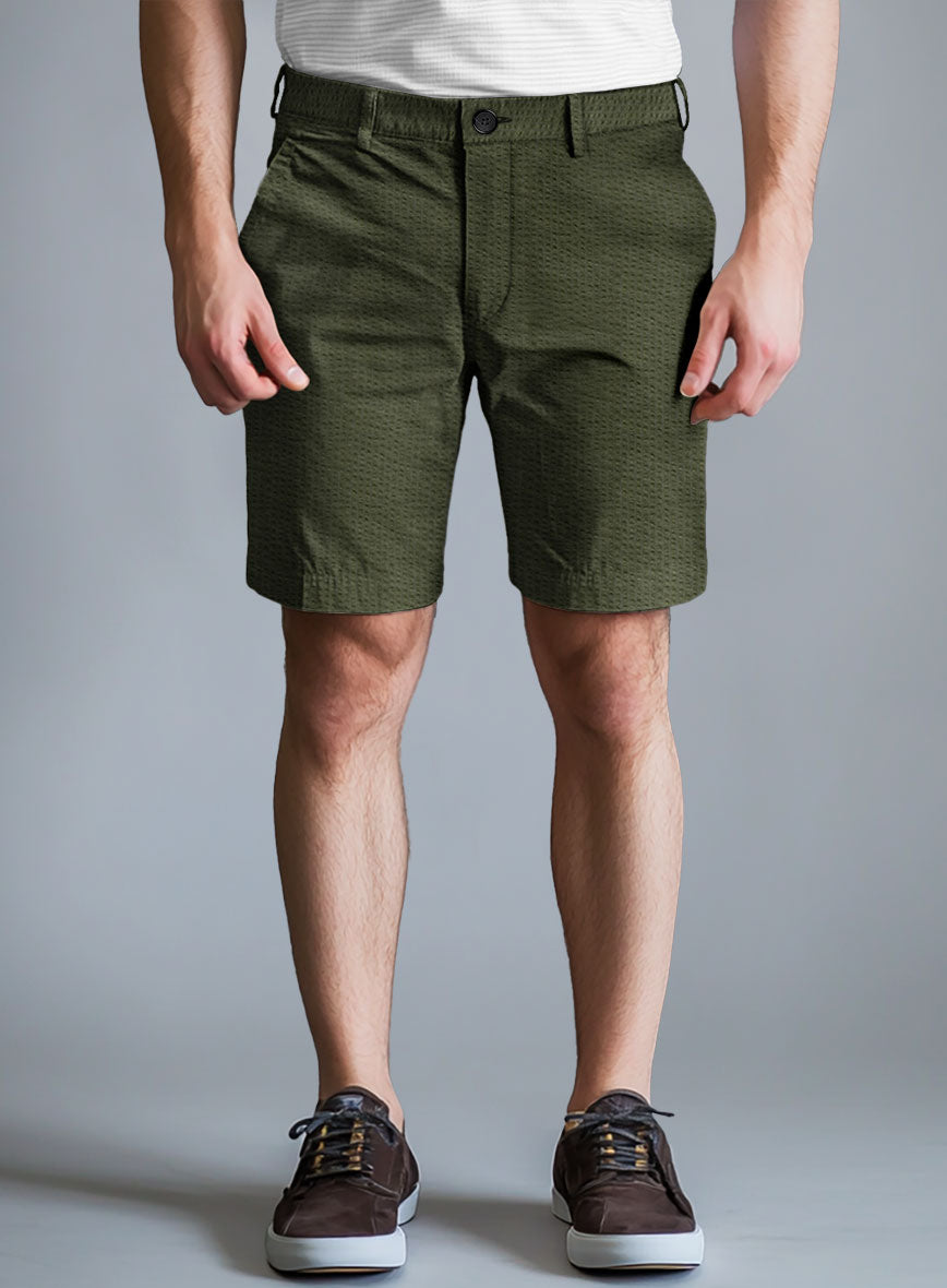 Olive Seersucker Shorts - StudioSuits