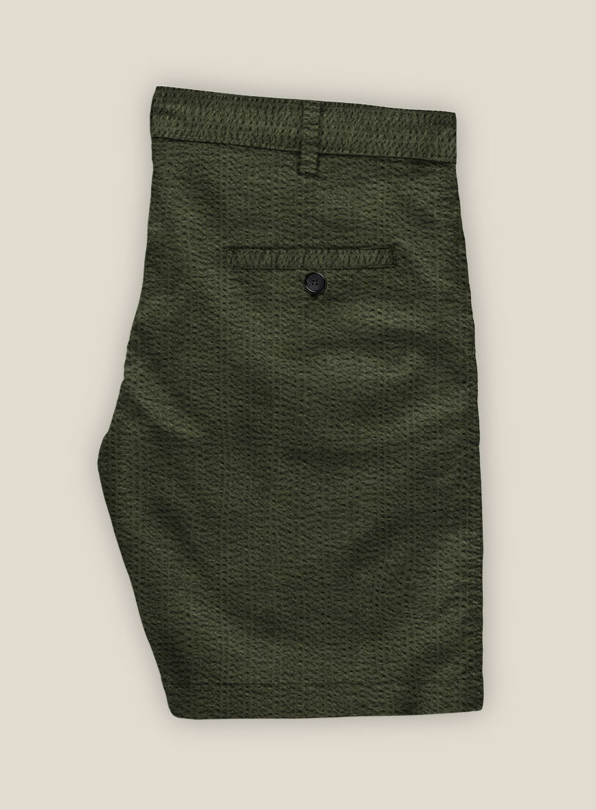 Olive Seersucker Shorts - StudioSuits