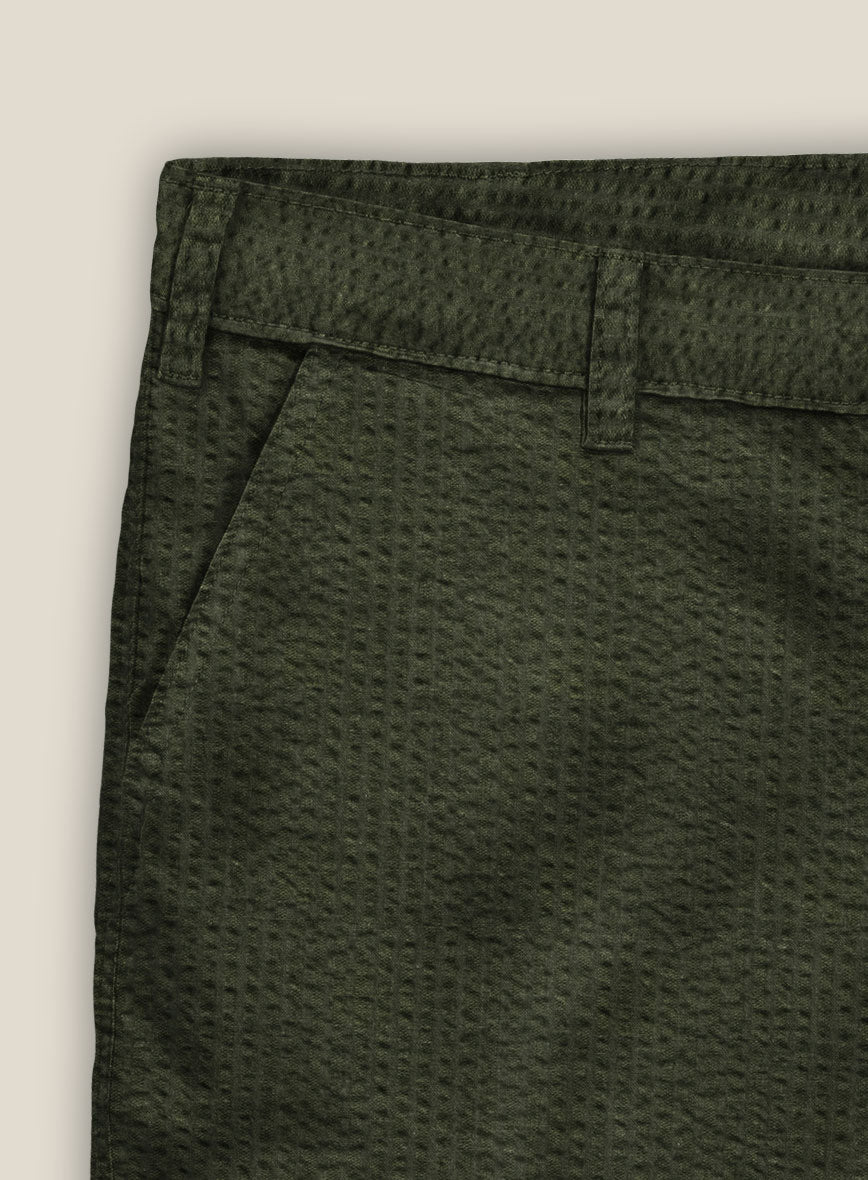 Olive Seersucker Shorts - StudioSuits