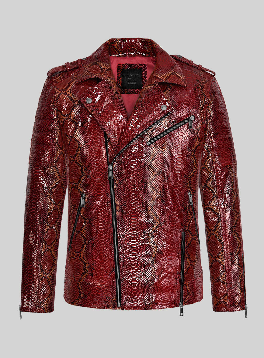 Opulent Bold Red Python Leather Jacket - StudioSuits