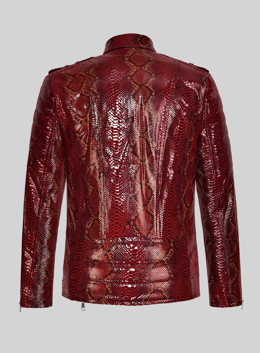 Opulent Bold Red Python Leather Jacket - StudioSuits