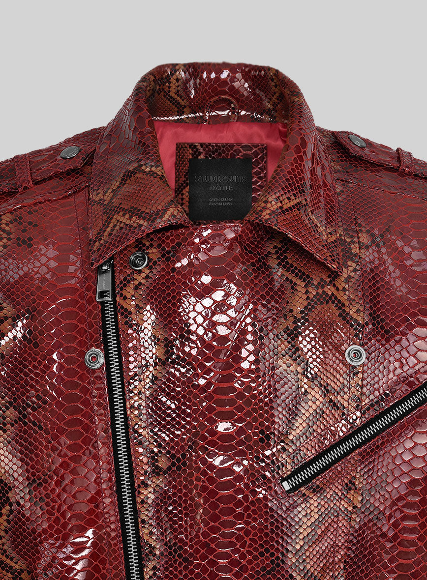 Opulent Bold Red Python Leather Jacket - StudioSuits