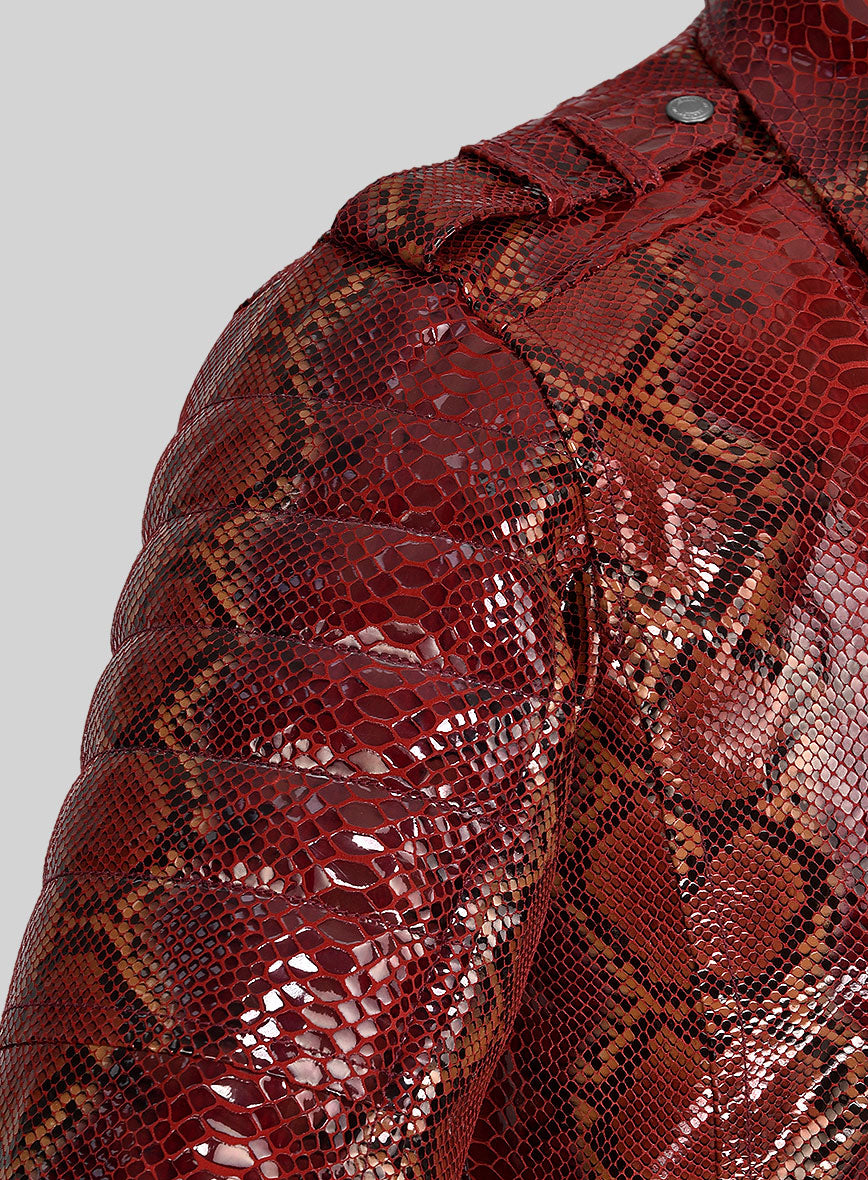 Opulent Bold Red Python Leather Jacket - StudioSuits