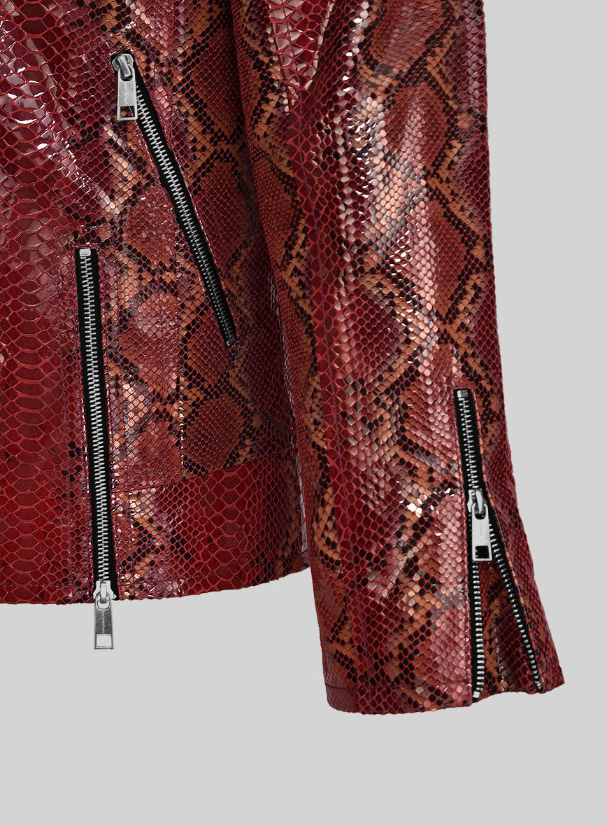 Opulent Bold Red Python Leather Jacket - StudioSuits