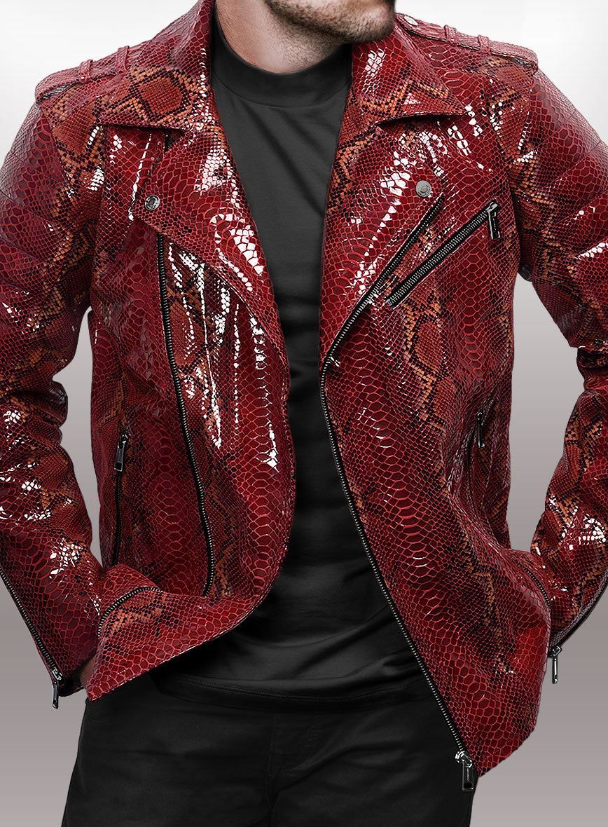 Red Python Leather Swatch Opulent Bold Red Python Leather Jacket – StudioSuits