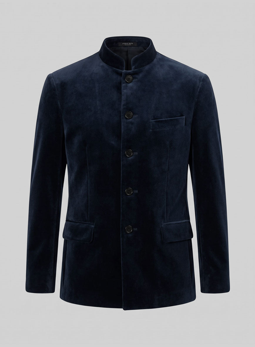 Orion Blue Velvet Nehru Jacket - StudioSuits