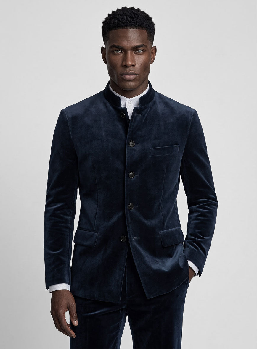 Orion Blue Velvet Nehru Jacket - StudioSuits