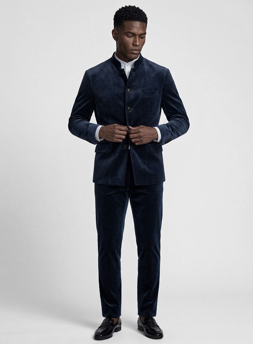 Orion Blue Velvet Nehru Jacket - StudioSuits